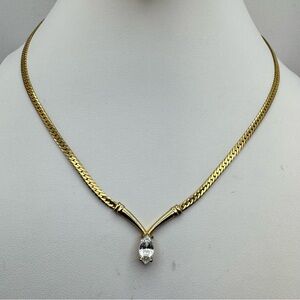 Avon Gold Tone Marquise Crystal Necklace 16” Vintage Signed